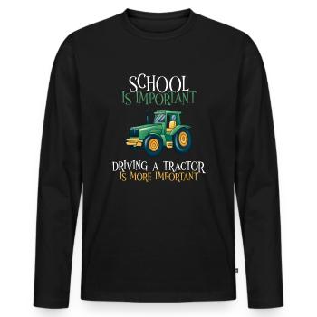 School is important Tractor driving is more import - Männer Premium Bio Langarmshirt - Schwarz - Vorne - Nico (187cm)