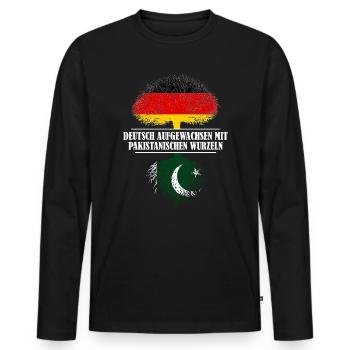 Deutsch mit pakistanischen Wurzeln - Männer Premium Bio Langarmshirt - Schwarz - Vorne - Nico (187cm)