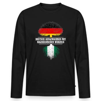 Deutsch mit nigerianischen Wurzeln - Männer Premium Bio Langarmshirt - Schwarz - Vorne - Nico (187cm)