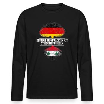Deutsch mit syrischen Wurzeln - Männer Premium Bio Langarmshirt - Schwarz - Vorne - Nico (187cm)