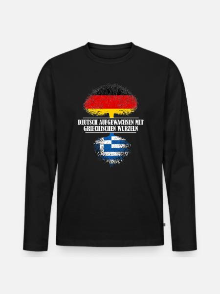 Deutsch mit griechischen Wurzeln - Männer Premium Bio Langarmshirt - Schwarz