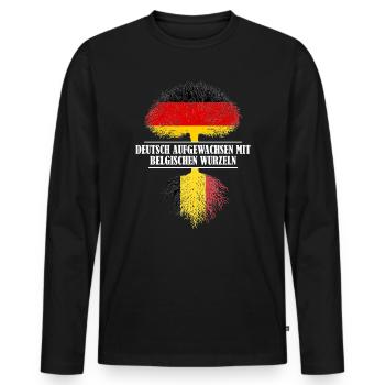 Deutsch mit belgischen Wurzeln - Männer Premium Bio Langarmshirt - Schwarz - Vorne - Nico (187cm)