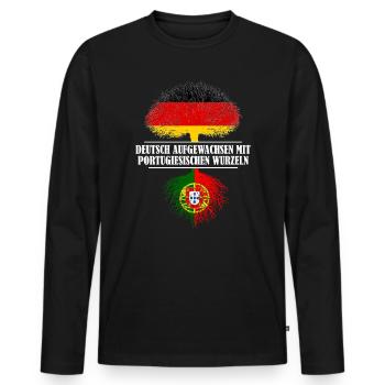 Deutsch mit portugiesischen Wurzeln - Männer Premium Bio Langarmshirt - Schwarz - Vorne - Nico (187cm)