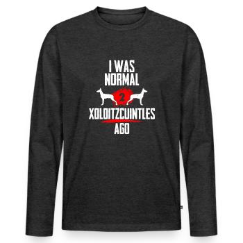 J’étais normal 2 Xoloitzcuintles avant - T-shirt manches longues Premium bio Homme - anthracite chiné - Devant - Nico (187cm)