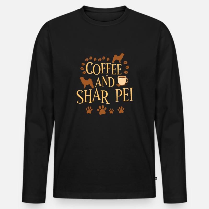 Kaffee und Shar Pei - Männer Premium Bio Langarmshirt - Schwarz