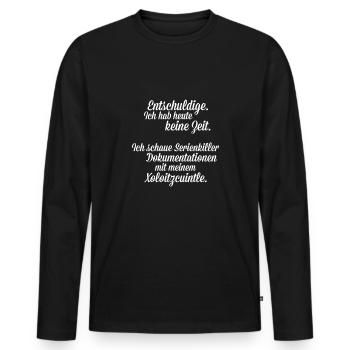 Ich schau Dokus mit meinem Xoloitzcuintle - Männer Premium Bio Langarmshirt - Schwarz - Vorne - Nico (187cm)