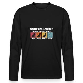 Münsterländer hören aufs Wort - Männer Premium Bio Langarmshirt - Schwarz - Vorne - Nico (187cm)