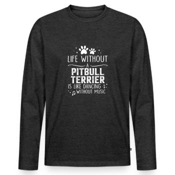 La vie sans Pitbull Terrier - T-shirt manches longues Premium bio Homme - anthracite chiné - Devant - Nico (187cm)