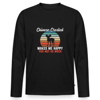 Chinese Crested me rend heureux toi pas tellement - T-shirt manches longues Premium bio Homme - noir - Devant - Nico (187cm)