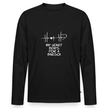 Mon cœur bat pour un Borzoi - T-shirt manches longues Premium bio Homme - noir - Devant - Nico (187cm)
