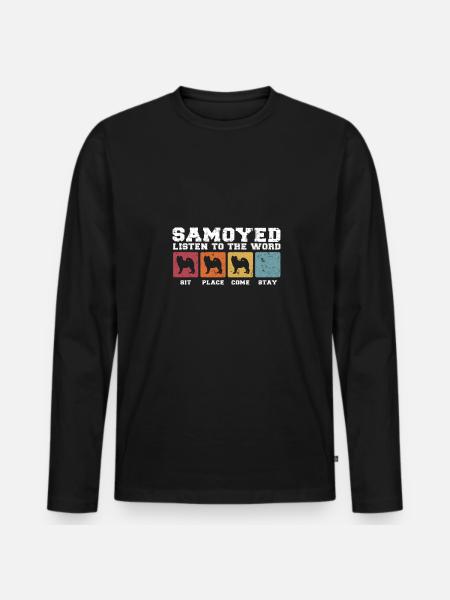 Samoyède écoute la parole - T-shirt manches longues Premium bio Homme - noir