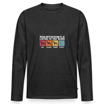 Xoloitzcuintle écouter la parole - T-shirt manches longues Premium bio Homme - anthracite chiné - Devant - Nico (187cm)