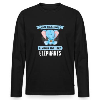 Ne sous-estimez jamais une femme qui aime les éléphants - T-shirt manches longues Premium bio Homme - noir - Devant - Nico (187cm)