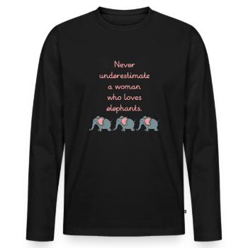 Ne sous-estimez jamais une femme qui aime les éléphants - T-shirt manches longues Premium bio Homme - noir - Devant - Nico (187cm)