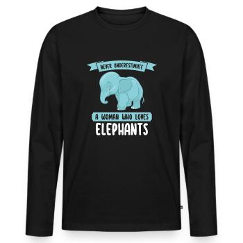 Ne sous-estimez jamais une femme qui aime les éléphants - T-shirt manches longues Premium bio Homme - noir - Devant - Nico (187cm)