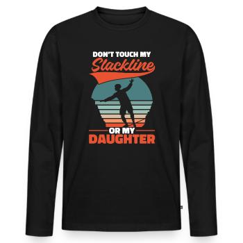 Ne touche pas à ma slackline ni à ma fille - T-shirt manches longues Premium bio Homme - noir - Devant - Nico (187cm)