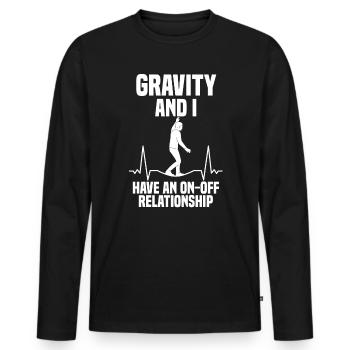 Gravity et moi avons une relation intermittente - T-shirt manches longues Premium bio Homme - noir - Devant - Nico (187cm)