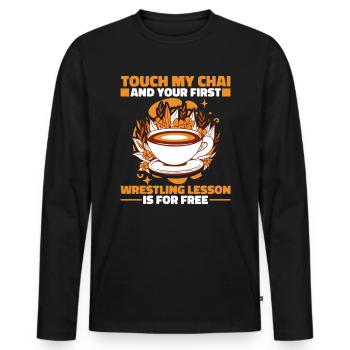 Touche mon chai et ton premier combat est gratuit - T-shirt manches longues Premium bio Homme - noir - Devant - Nico (187cm)