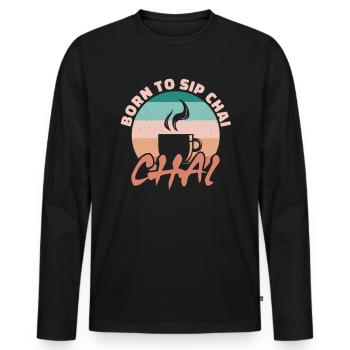 Né pour siroter du chaï - T-shirt manches longues Premium bio Homme - noir - Devant - Nico (187cm)