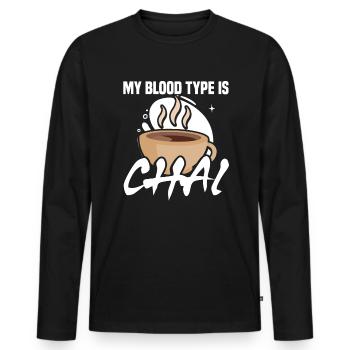 Mon groupe sanguin est chai - T-shirt manches longues Premium bio Homme - noir - Devant - Nico (187cm)