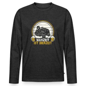 Mähzeit ist Bierzeit Rasen mähen und Bier trinken - Männer Premium Bio Langarmshirt - Anthrazit meliert - Vorne - Nico (187cm)