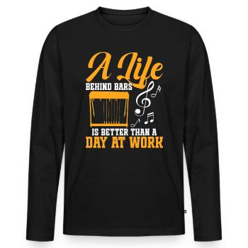 Pedal Steel Guitarist String Instrument Mountain - Men's Premium Organic Long Sleeve Shirt - black - Front - Nico (187cm)