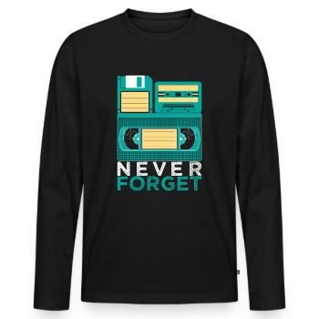 Never Forget cassette VHS disque Eighties Retro - T-shirt manches longues Premium bio Homme - noir - Devant - Nico (187cm)