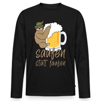 Saufen statt Laufen Faultier Bier Lustige Sprüche - Männer Premium Bio Langarmshirt - Schwarz - Vorne - Nico (187cm)