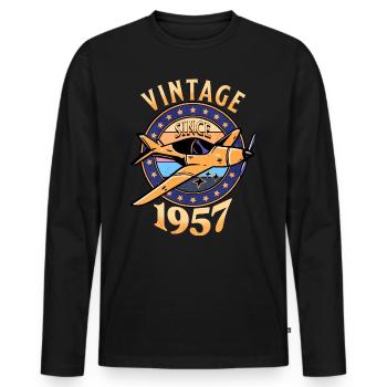 Avion Vintage 1957 65 Ans Anniversaire - T-shirt manches longues Premium bio Homme - noir - Devant - Nico (187cm)