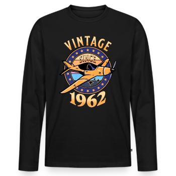Avion Vintage 1962 60 Ans Anniversaire - T-shirt manches longues Premium bio Homme - noir - Devant - Nico (187cm)