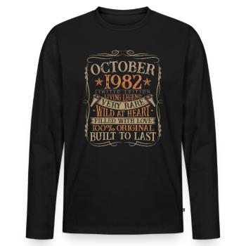 Octobre 1982 Cadeau d’anniversaire de naissance - T-shirt manches longues Premium bio Homme - noir - Devant - Nico (187cm)