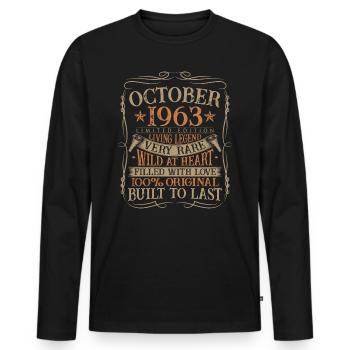 Octobre 1963 Cadeau d’anniversaire de naissance - T-shirt manches longues Premium bio Homme - noir - Devant - Nico (187cm)