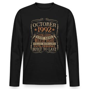 Octobre 1992 Cadeau d’anniversaire de naissance - T-shirt manches longues Premium bio Homme - noir - Devant - Nico (187cm)