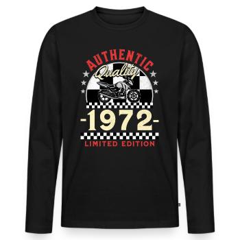 50 Ans Anniversaire Thème Moto Vintage 1972 - T-shirt manches longues Premium bio Homme - noir - Devant - Nico (187cm)