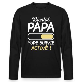 Bientôt Papa Mode Survie Activé Futur Papa 2024 - T-shirt manches longues Premium bio Homme - noir - Devant - Nico (187cm)