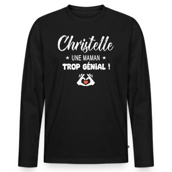 Christelle Cadeau pour une maman génial - T-shirt manches longues Premium bio Homme - noir - Devant - Nico (187cm)