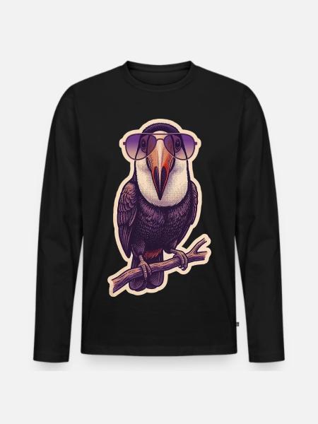 Crazy Toucan with Sunglasses - Men's Premium Organic Long Sleeve Shirt - black