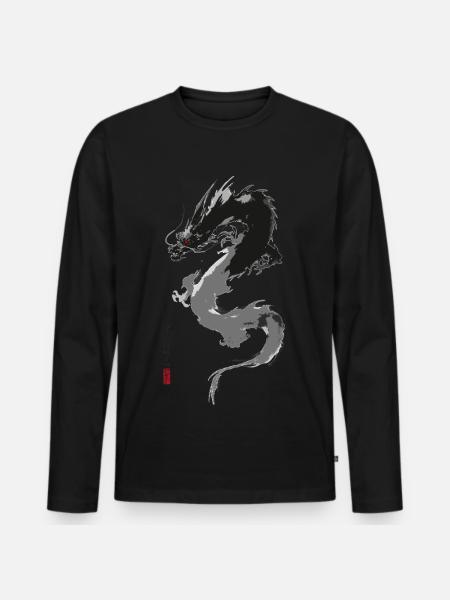 Ryu Yokai – Sumi-e Tintendrache - Männer Premium Bio Langarmshirt - Schwarz