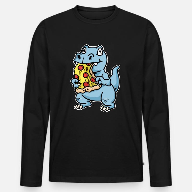 Dino mit Pizza - Männer Premium Bio Langarmshirt - Schwarz