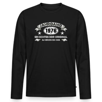 Jahrgang 1976 DDR 45. Geburtstag Ostdeutschland - Männer Premium Bio Langarmshirt - Schwarz - Vorne - Nico (187cm)