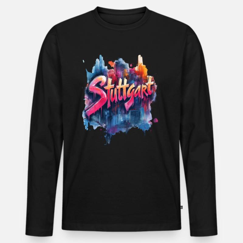 Stuttgart - Männer Premium Bio Langarmshirt - Schwarz