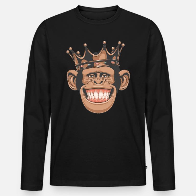 Affe mit Krone - Männer Premium Bio Langarmshirt - Schwarz