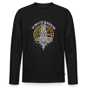 Runes Norse mystical Viking Valhalla symbol - Men's Premium Organic Long Sleeve Shirt - black - Front - Nico (187cm)