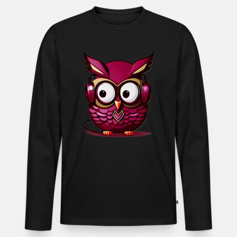 Eule dunkellila Kopfhörer - Männer Premium Bio Langarmshirt - Schwarz