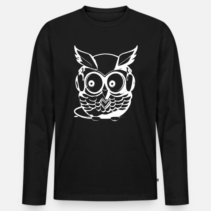 Eule weiß Kopfhörer - Männer Premium Bio Langarmshirt - Schwarz