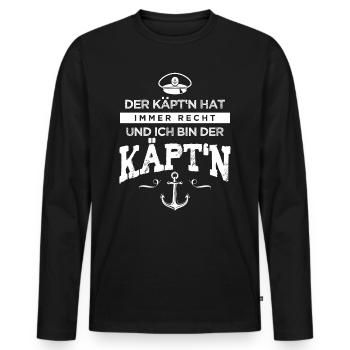 Kapitän Lustiger Spruch Captain Käpt'n Segeln Boot - Männer Premium Bio Langarmshirt - Schwarz - Vorne - Nico (187cm)