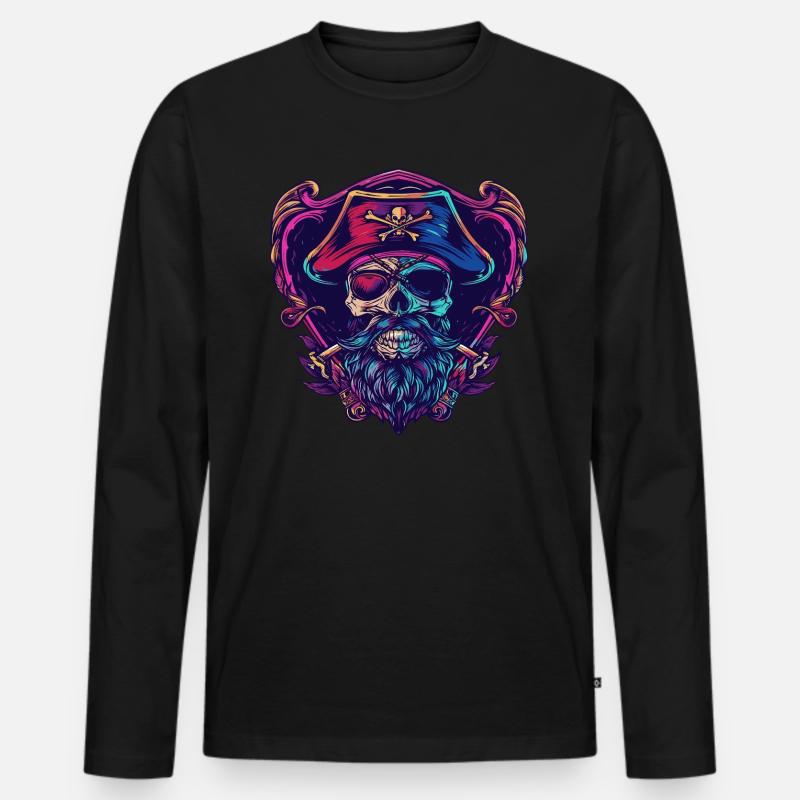 Pirat Skelett - Männer Premium Bio Langarmshirt - Schwarz