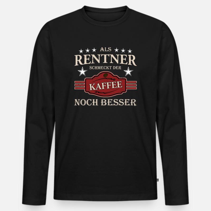 Glücklicher Rentner mit Kaffee - Männer Premium Bio Langarmshirt - Schwarz