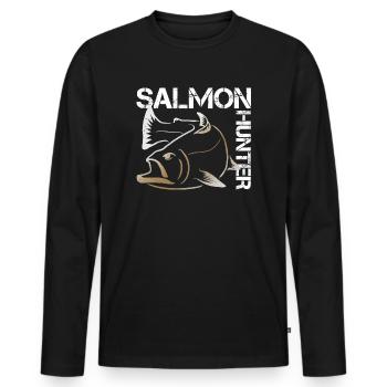 Lachs Angler - Männer Premium Bio Langarmshirt - Schwarz - Vorne - Nico (187cm)