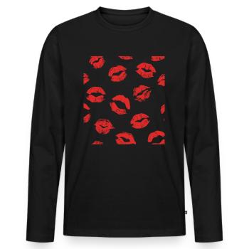 Baiser Baiser Bouche Lèvres Langue Amour - T-shirt manches longues Premium bio Homme - noir - Devant - Nico (187cm)